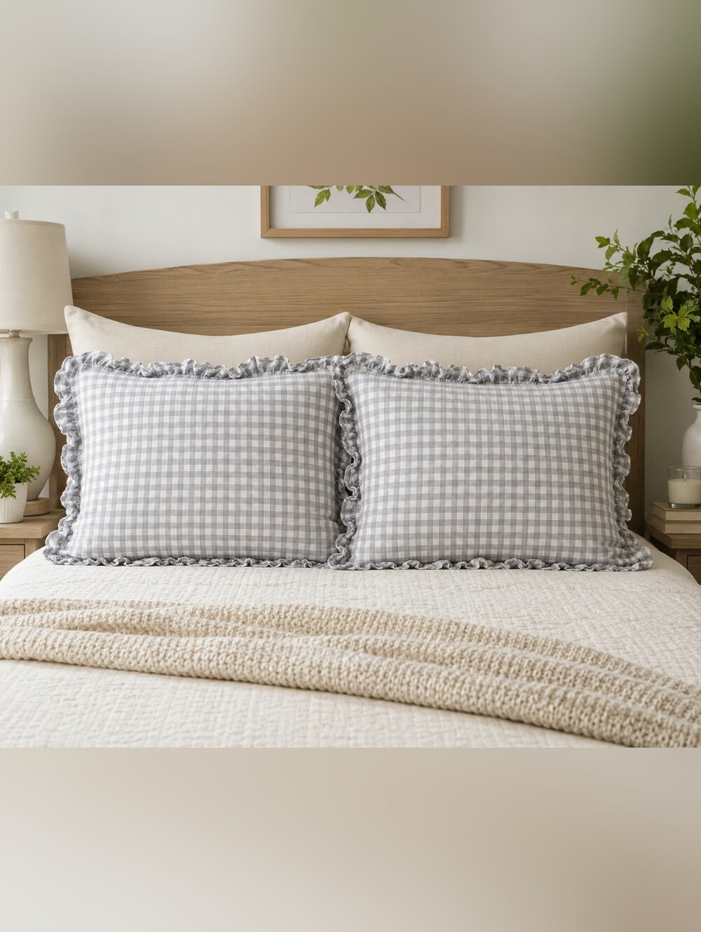 Gingham Ruffle Euro Shams Set Of 2 New Shabby Southern Chic